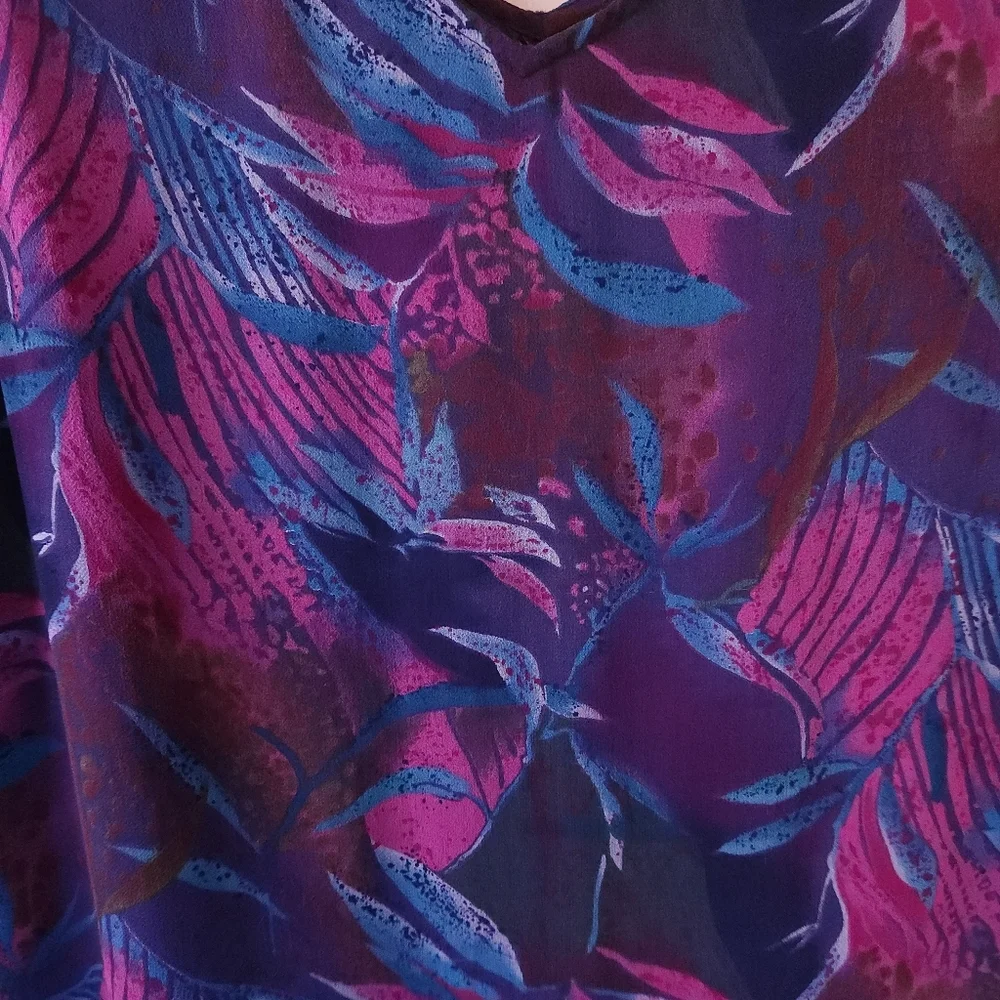 Robbie Bee Vintage Silk Shift Dress Botanical Pattern Sz 12 Vacation Resort - Picture 4 of 9